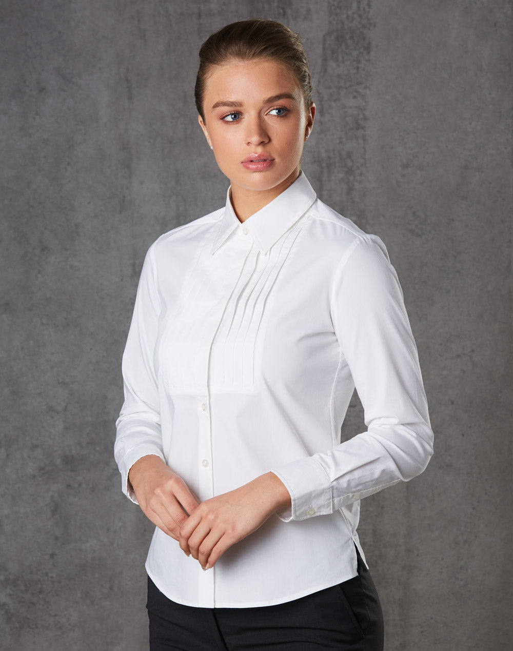 [M8192] Women's Stretch Tuck Front Long Sleeve Shirt