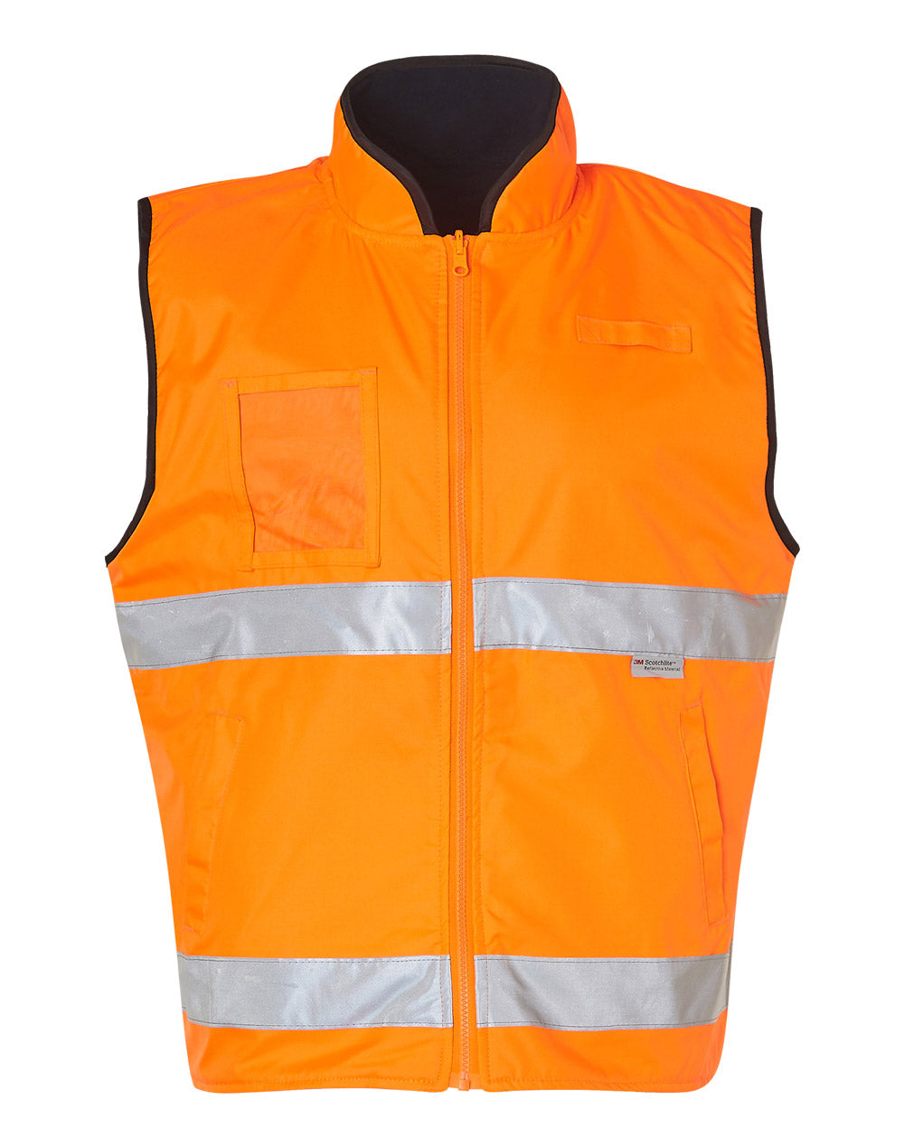 [SW49] Hi-Vis Reversible Mandarine Collar Safety Vest With 3M Tapes